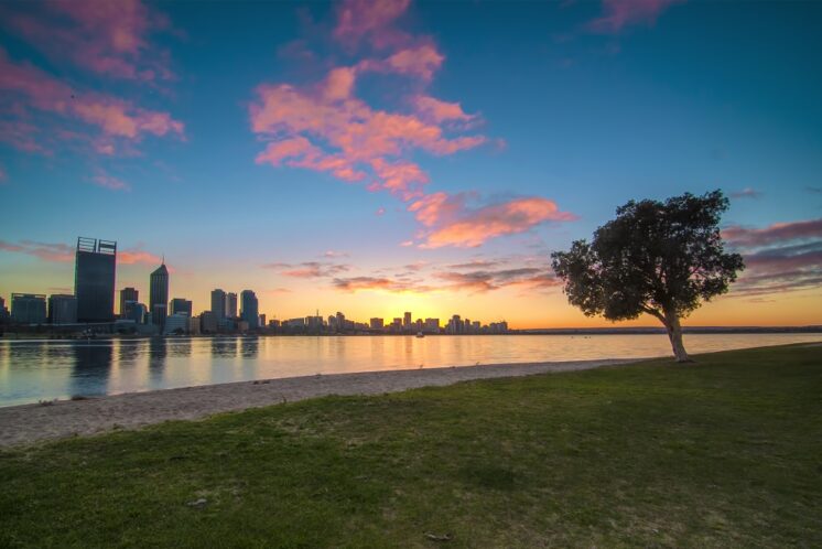 Perth city from river shore